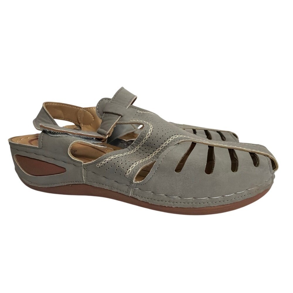 Shibever Womens Grey Hollow Out Closed Toe Wedge Sandals Comfort Shoes‎ 41 10 US